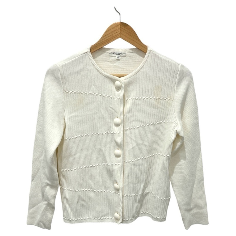 Pierre Cardin Signe | Vintage White Button Up Cardigan - Size 40/Small